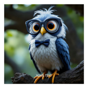 Fantasy Cute Owl Glasses Bow Poster