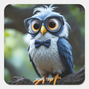 Fantasy Cute Owl Glasses Bow Square Sticker