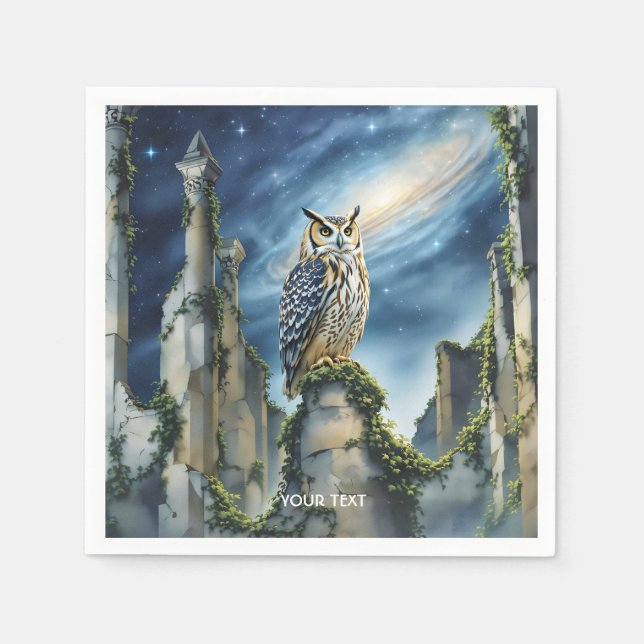 Fantasy Cute Owl Old Ruins Napkin (Front)
