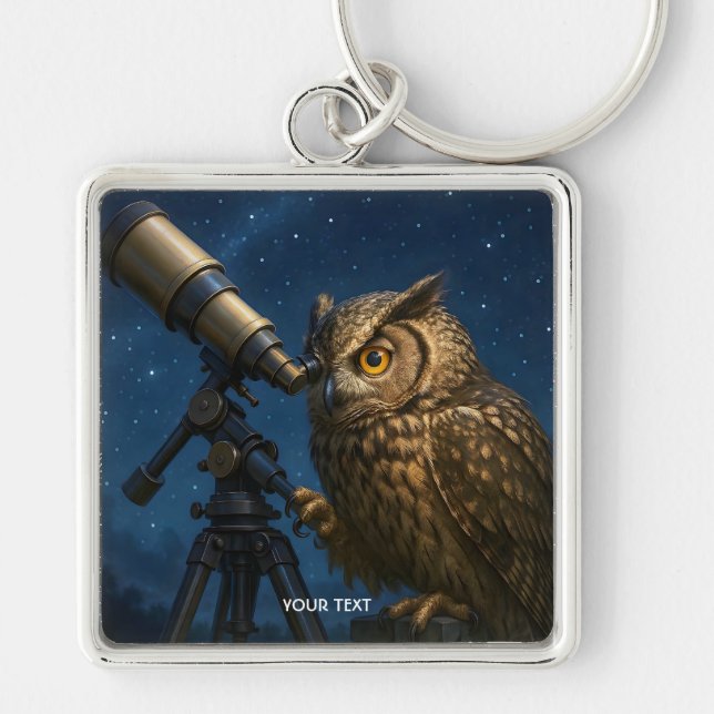Fantasy Cute Owl Telescope Night  Keychain (Front)