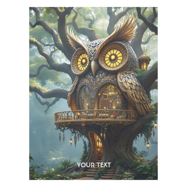 Fantasy Cute Owl Tree Forest Tablecloth (Front)