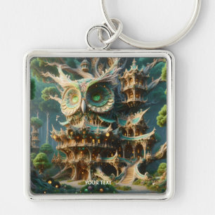 Fantasy Cute Owl Tree House Keychain