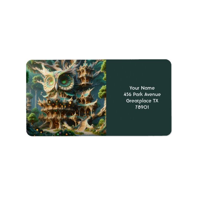 Fantasy Cute Owl Tree House Label (Front)