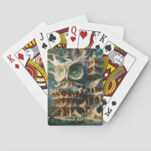 Fantasy Cute Owl Tree House Playing Cards