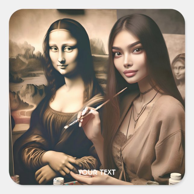 Fantasy Cute Painter Self Portrait Square Sticker (Front)