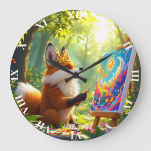 Fantasy Cute Painting King Fox Large Clock
