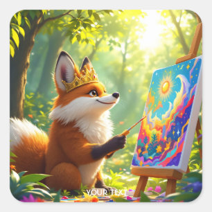 Fantasy Cute Painting King Fox Square Sticker