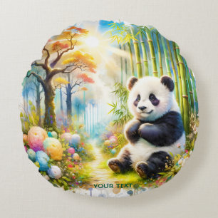 Fantasy Cute Panda Bamboo Forest Round Pillow