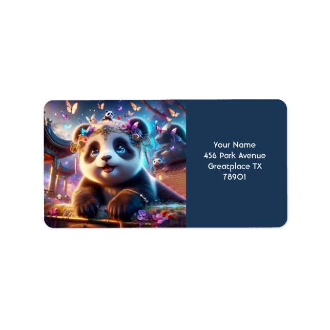 Fantasy Cute Panda Butterflies Flowers Label (Front)