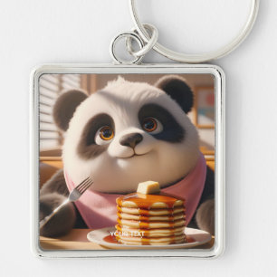 Fantasy Cute Panda Eating Pancakes Keychain