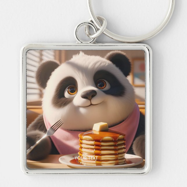 Fantasy Cute Panda Eating Pancakes Keychain (Front)