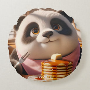 Fantasy Cute Panda Eating Pancakes Round Pillow