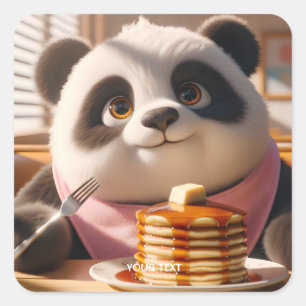 Fantasy Cute Panda Eating Pancakes Square Sticker
