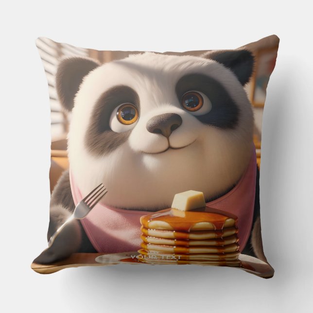 Fantasy Cute Panda Eating Pancakes Throw Pillow (Front)