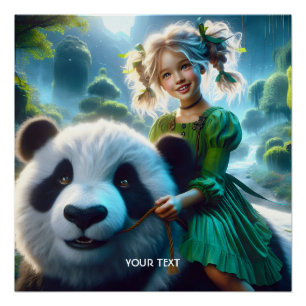 Fantasy Cute Panda Girl Forest Poster