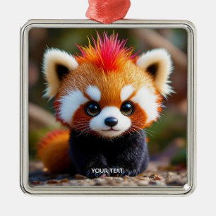 Fantasy Cute Panda Red Hai Metal Ornament