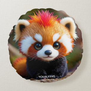Fantasy Cute Panda Red Hai Round Pillow