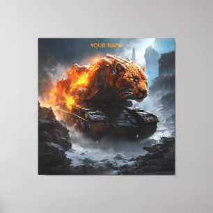 Fantasy Cute Panther Tank Fire Canvas Print
