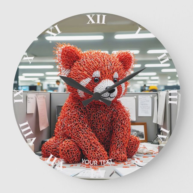 Fantasy Cute Paper Clip Bear Large Clock (Front)