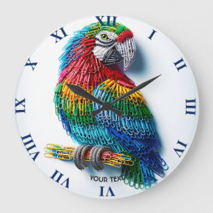 Fantasy Cute Paper Clips Bird Large Clock
