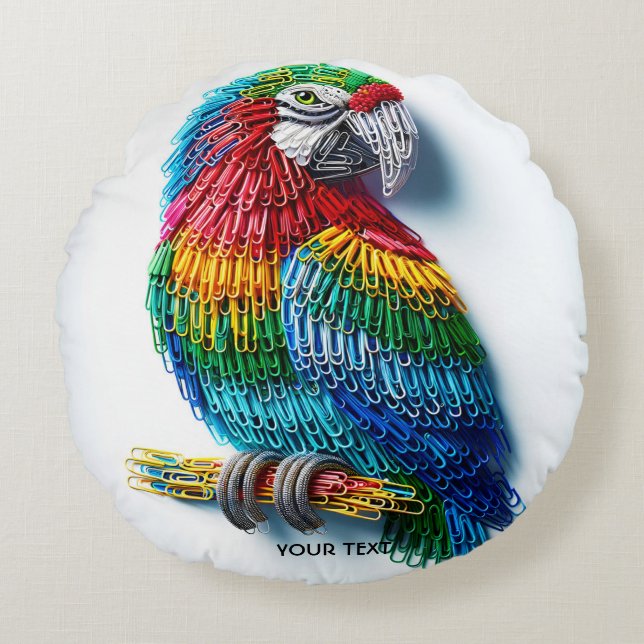 Fantasy Cute Paper Clips Bird Round Pillow (Front)