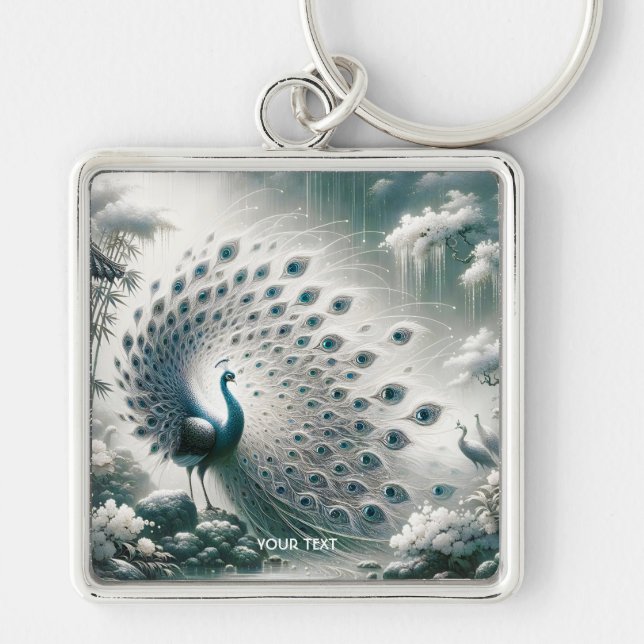 Fantasy Cute Peacock Rain Tree Keychain (Front)