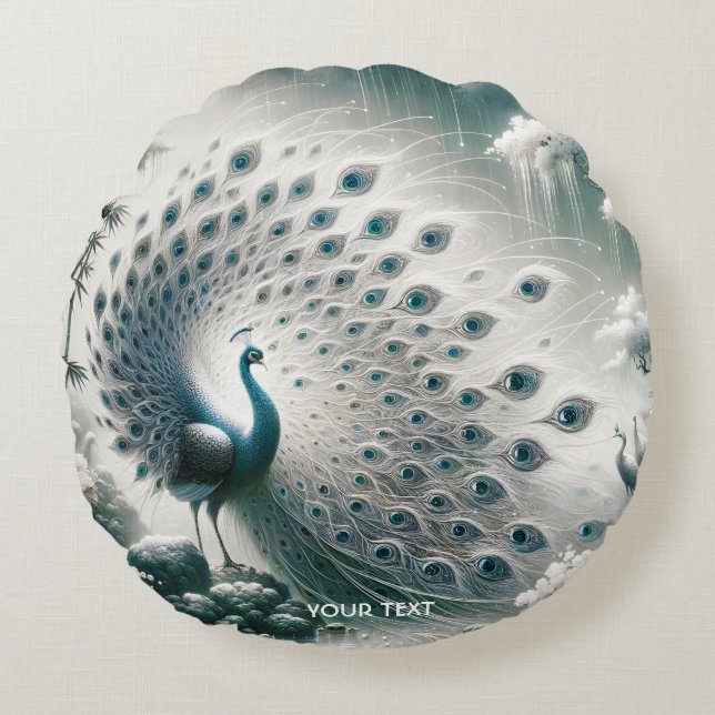 Fantasy Cute Peacock Rain Tree Round Pillow (Front)