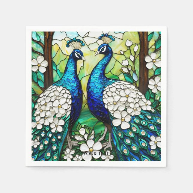 Fantasy Cute Peacock Stained Glass Napkin (Front)