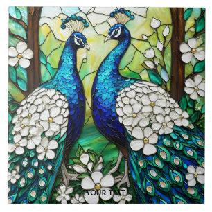 Fantasy Cute Peacock Stained Glass Tile
