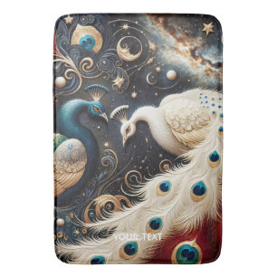 Fantasy Cute  Peacocks Crescent Feathers Bath Mat