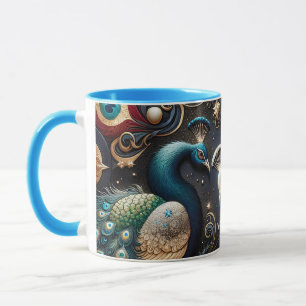 Fantasy Cute  Peacocks Crescent Feathers Mug