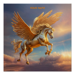 Fantasy Cute Pegasus Dusk Sky Poster