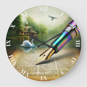 Fantasy Cute Pen Lake Swan Large Clock