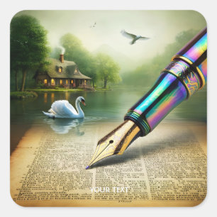 Fantasy Cute Pen Lake Swan Square Sticker