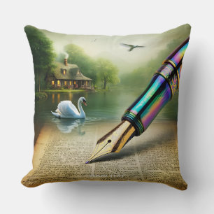 Fantasy Cute Pen Lake Swan Throw Pillow