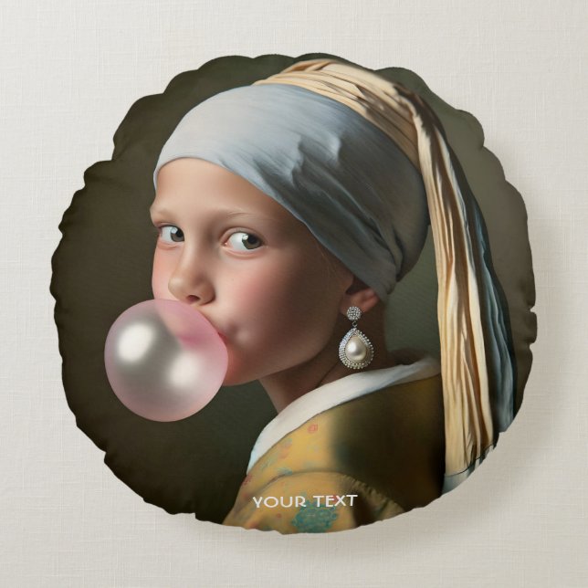 Fantasy Cute Pink Bubble Gum Round Pillow (Front)