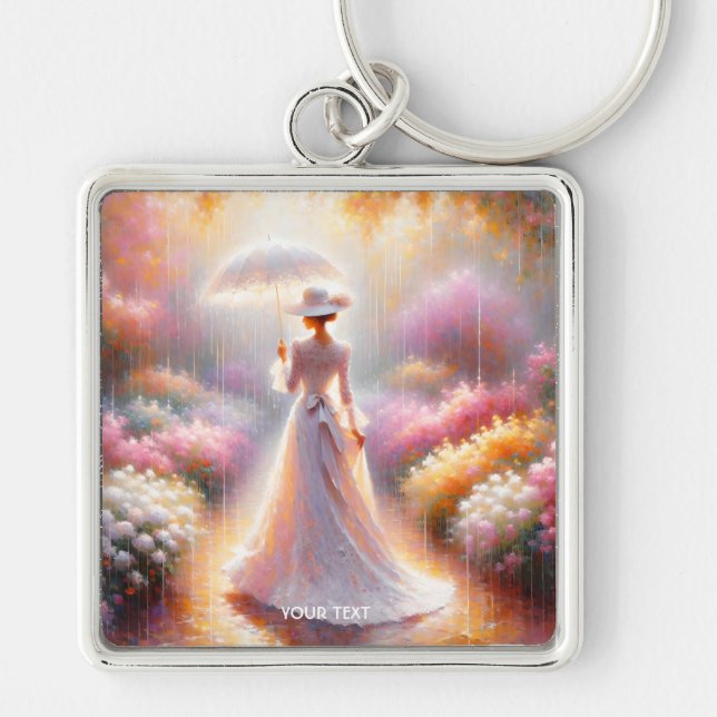 Fantasy Cute Pink Garden Umbrella Keychain (Front)