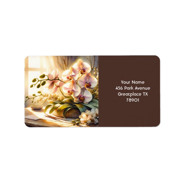Fantasy Cute Pink Orchids Watercolor Label (Front)