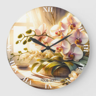 Fantasy Cute Pink Orchids Watercolor Large Clock