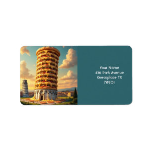 Fantasy Cute Pisa Tower Pizza Label