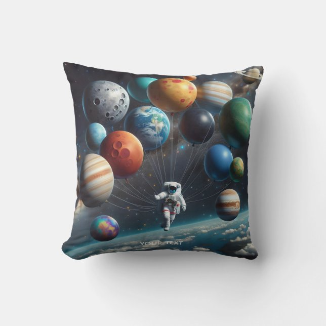 Fantasy Cute Planets Space Astronaut Throw Pillow (Front)