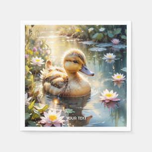 Fantasy Cute Playful Duckling Flowers Napkin
