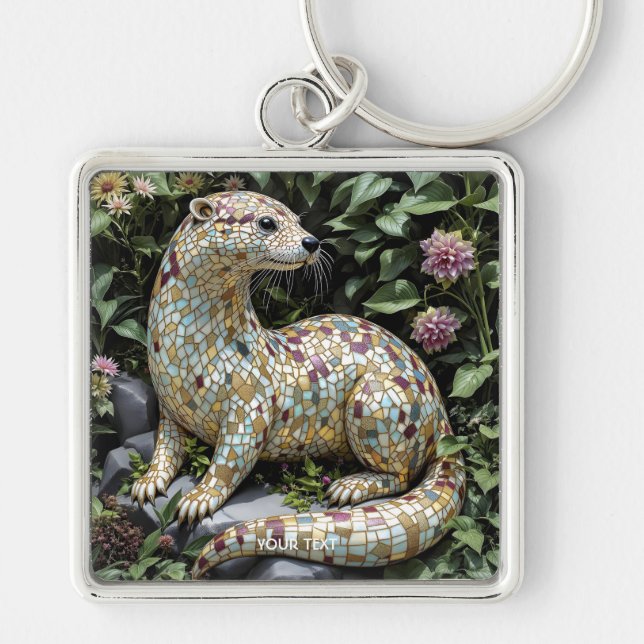 Fantasy Cute Playful Otter Sculpture Keychain (Front)