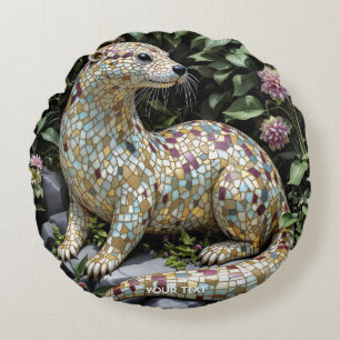 Fantasy Cute Playful Otter Sculpture Round Pillow
