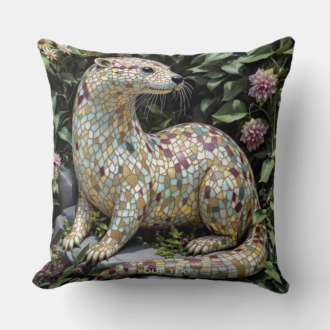 Fantasy Cute Playful Otter Sculpture Throw Pillow (Front)