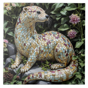 Fantasy Cute Playful Otter Sculpture Tile