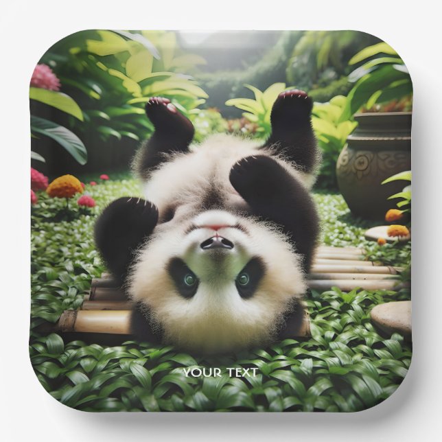 Fantasy Cute Playful Panda Baby Paper Plate (Front)