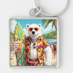 Fantasy Cute Polar Bear Beach Keychain