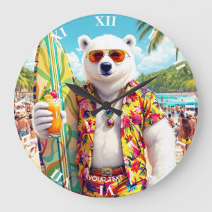 Fantasy Cute Polar Bear Beach Large Clock