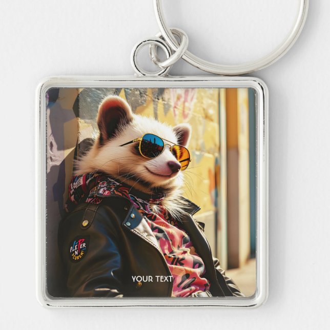 Fantasy Cute Possum Leather Jacket Keychain (Front)